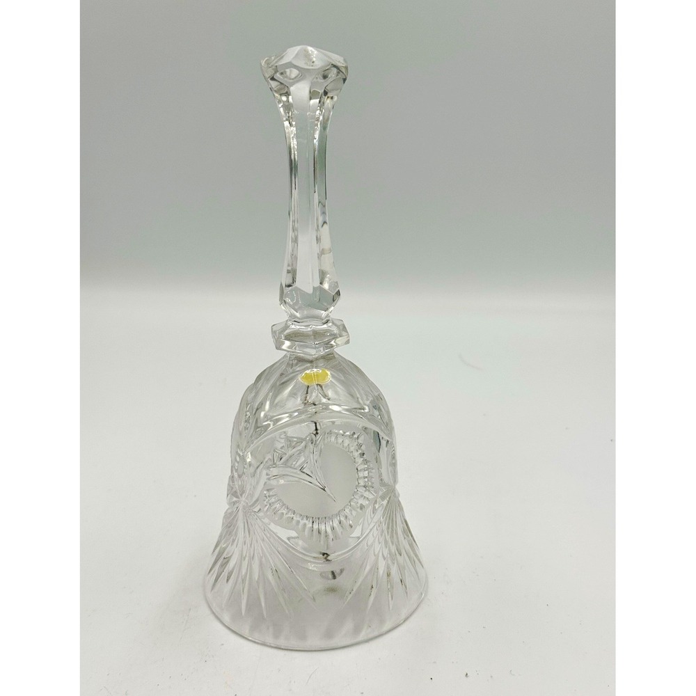 Clear Glass Decorative Hand Bell, Starburst Pattern, 9 in Tall, Bells Theme